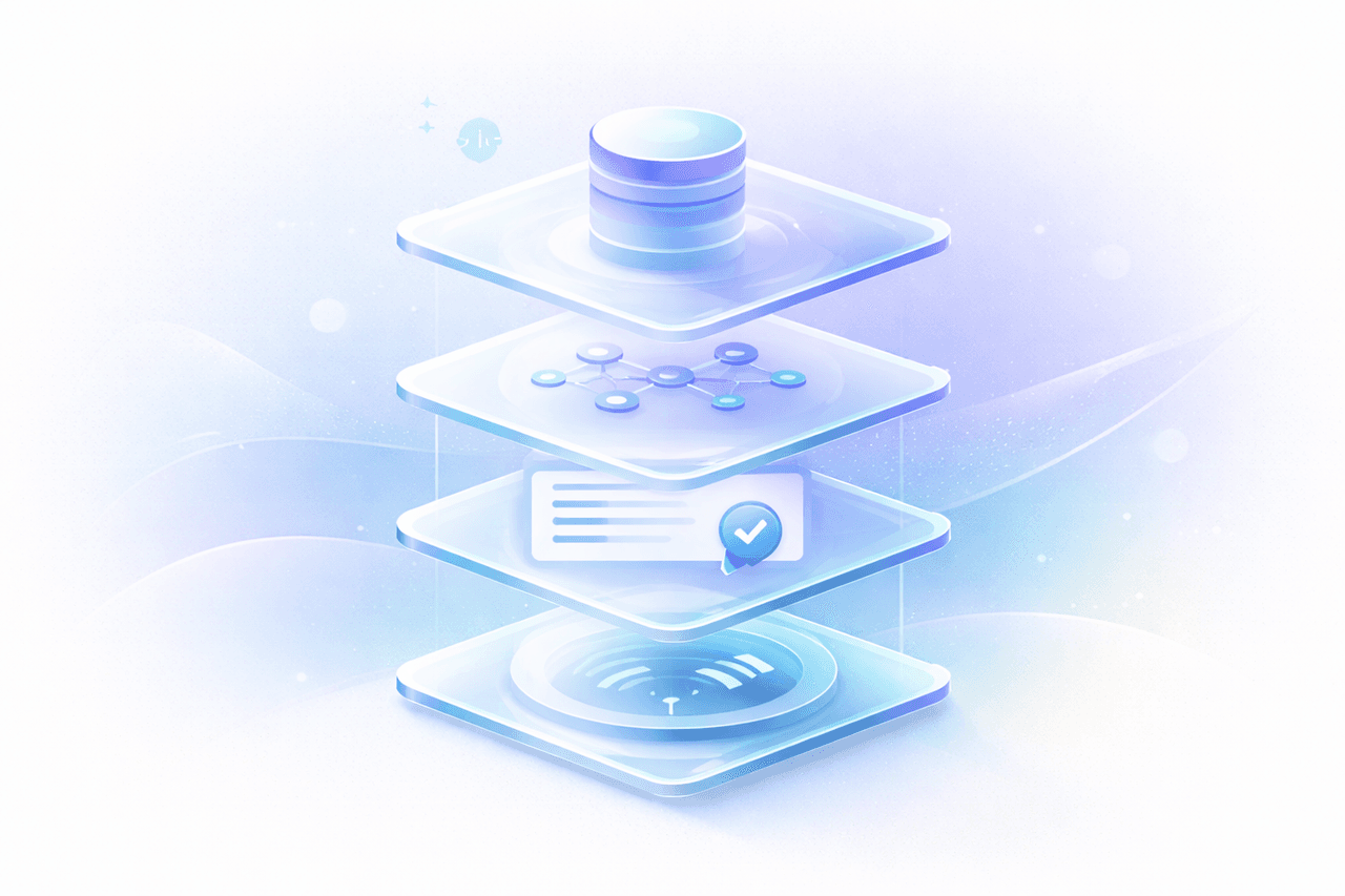 Illustration of the CueCrux proof-native stack