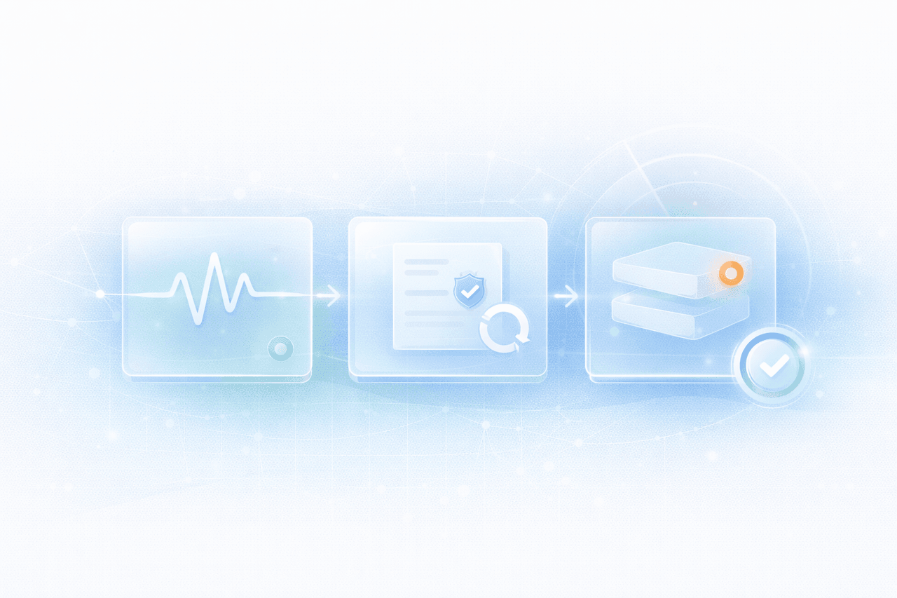 Illustration of monitoring and audit oversight with health signals and receipts